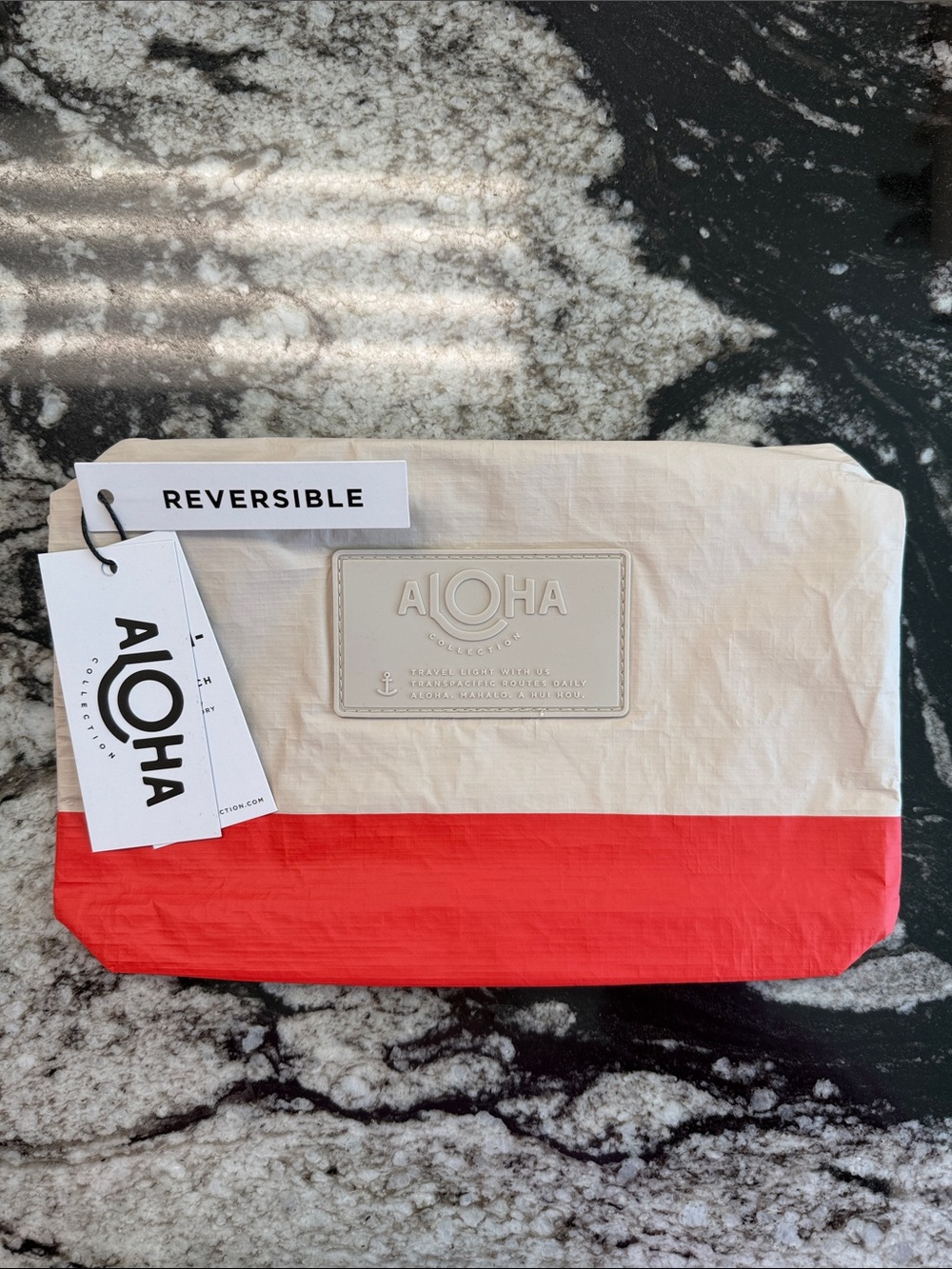 ALOHA Collection Small Reversible Cosmetic Pouch in Cream and Red
